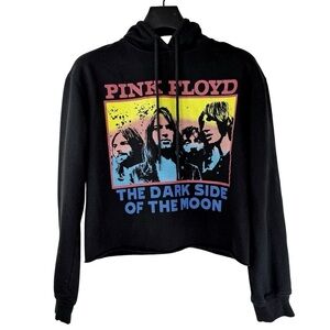 PINK FLOYD Like New Women's Black Cropped Graphic Hoodie Colorful Band Merch XS